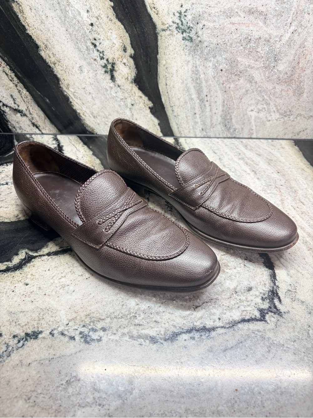 A. Testoni Men’s Chocolate Brown Leather Penny Loafers UK 8.5 US 9.5 Italy